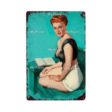 Imagem de Placa Decorativa Vintage De Metal Com Pin-up Girl Para Man Cave, Bar, 