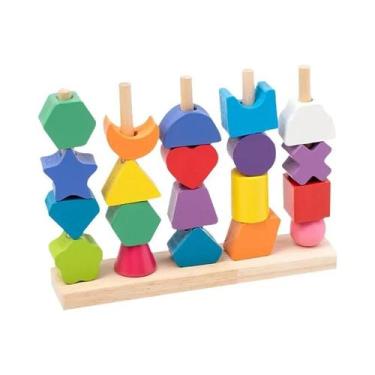 Imagem de Brinquedos Educativos De Classificação De Formas De Madeira Coloridos 