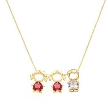 Imagem de Colar filhos duas meninas um menino em cristal banhado ouro