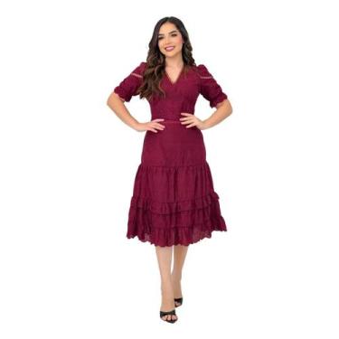 Imagem de Vestido Feminino Mídi Luna Moda Evangélica Estilo Virtuosa, Marsala, M