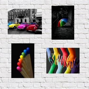 Imagem de Kit 4 Placas Decorativas Fotos Coloridas 18x27cm