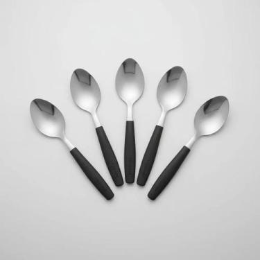 Imagem de Kit 6 Colheres Sobremesa Cabo Preto Servir Sorvete Gelatina Papinha Me