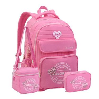 Imagem de Kit Mochila Costas Color Up Lancheira Estojo Escolar Glitter Cor:Chicl