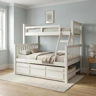 Imagem de Treliche Cama Casal em Madeira Maciça com Cama Auxiliar e 3 Gavetas Br