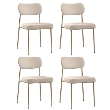 Imagem de Cadeira Jantar Estofada Pé Metal Rosê Kit 4 Lavy Boucle Bege S08 - Mpozenato