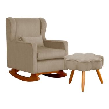 Imagem de Poltrona De Amamentação Aurora Com Balanço E Puff Suede Bege SJ Móveis e Decoração