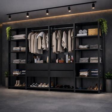 Imagem de Guarda-roupa Closet Modulado Arizona 4 Gavetas 270cm Multimóveis Mp4784 Preto