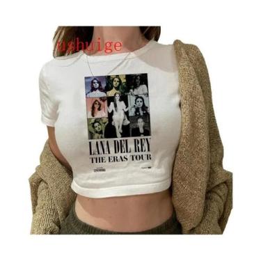 Imagem de Camiseta Vintage Crop Top Harajuku Feminina De Manga Curta Com Gráfico