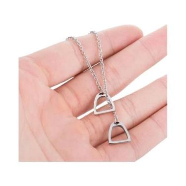 Imagem de Colar Com Pingente De Ferradura Em Aço Inoxidável Cavalo E Menina, Joi