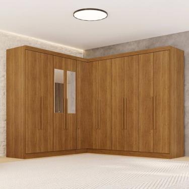 Imagem de Guarda-roupa de Canto com Espelho Modulado 11 Portas 4 Gavetas Espanha Cinamomo