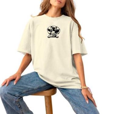 Imagem de Blusa Feminina Plus Size Estampada Basica Casual Premium Algodão T-Shirt Macia Confortável Dog Black-Feminino