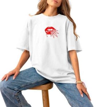 Imagem de Blusa Feminina Plus Size Slim Moda Basica Confortável Premium Estilosa Estampada Boca Red Conha-Feminino