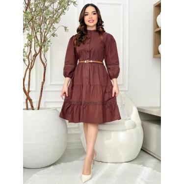 Imagem de Vestido Midi Chemise com Manga Comprida de Festa Convidada Social - Fa