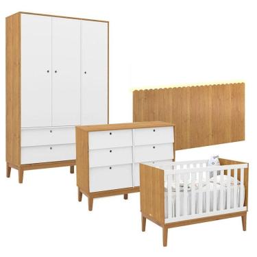 Imagem de Quarto de Bebê Unique 3 Portas com Cômoda 6 Gavetas em MDF 136cm Branco Matic Móveis