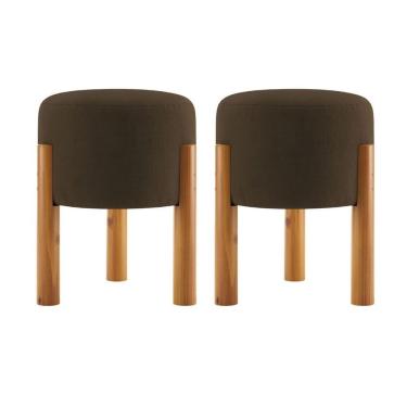 Imagem de Kit 2 Puff Estofado Redondo Tecido Suede Assento Estofado Marrom OEM