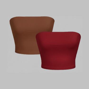Imagem de Kit 2 Top Tube Cropped Faixa Tomara que Caia Básico Feminino Suplex Premium-Feminino