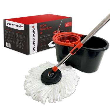 Imagem de Mop Esfregão Giratório Cintrífuga Microfibra Com Balde 8 Litros Powerm