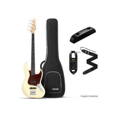 Imagem de Baixo Elétrico Donner Dpb510 Pb 4 Cordas Sunburst e Bege Com Bag, BEGE