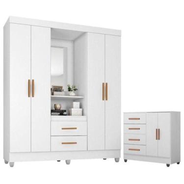 Imagem de Guarda Roupa Casal Capela Com Cômoda Lite 4 Gavetas E 2 Portas Branco 