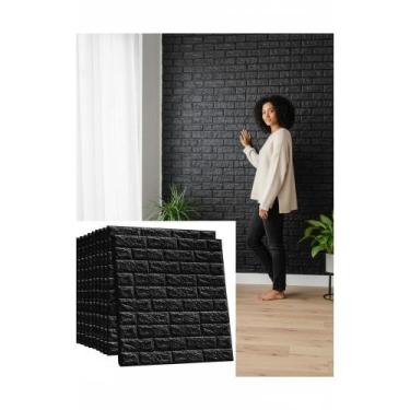Imagem de Kit 10 Placas 3D Tijolinho Lavável 70x77cm Preto - Congratulations Sto