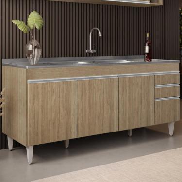 Imagem de Balcão De Cozinha Com Pia Inox 180cm Dallas Castanho - Lumil