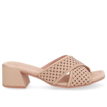 Imagem de Tamanco usaflex salto bloco em couro ref ud25001 feminino, Bege, 37