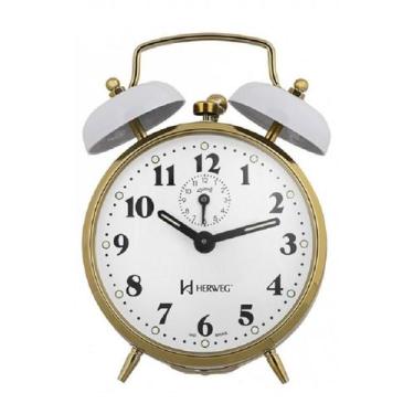 Imagem de Relógio Despertador Mecânico Herweg 2215 Branco, Dourado