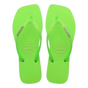 Imagem de Chinelo Havaianas Slim Square Neon - Bege/Verde, 39/40, Verde, feminin