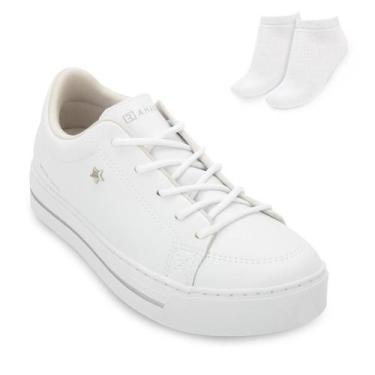 Imagem de Tênis Casual Ramarim e Meia RM25-24932, Branco, Prata, 35