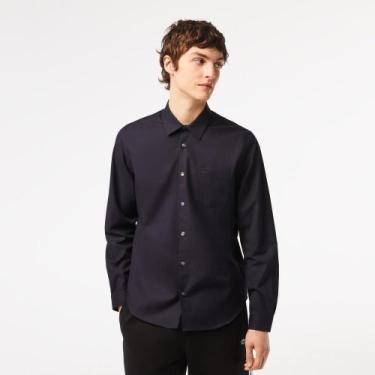 Imagem de Camisa Lacoste masculina Slim Fit em algodão liso, XP, Azul marinho