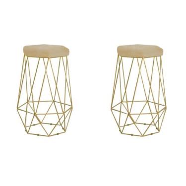 Imagem de Kit com 2 Banqueta Rubi Dourado Veludo Bege - FdECOR - Metal Móveis