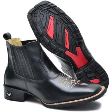 Imagem de Bota Feminina de Couro Bico Quadrado Country Resistente Cano Curto Mac