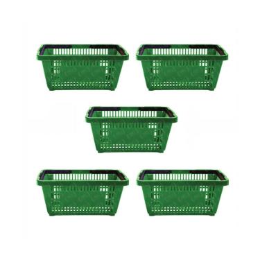 Imagem de Kit 5 Cestos de Compras Plástico D100 Cód. 3000 16L Verde Médio Della Plast