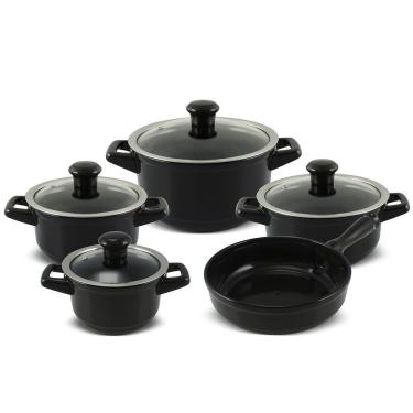 Imagem de Jogo de Panelas Smart Duo 5 Peças Caçarola de Cerâmica com Tampa de Vidro Temperado 0,9L e 1,1L Preto Ceraflame