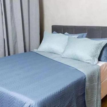 Imagem de Colcha Solteiro Dupla Face Cobre Leito 1.50 x 2.30 Camesa, Azul