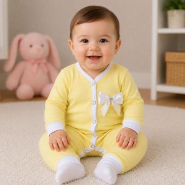 Imagem de Macacão Manga Longa Malha 100% Algodão Liz Bebê Menina Roupa Infantil,