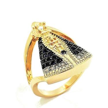 Imagem de Anel Nossa Senhora Aparecida Cravejado Com Zirconias Banho De Ouro 18k