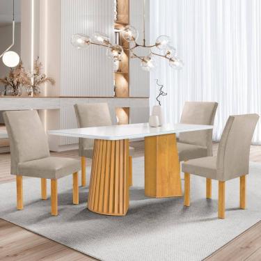 Imagem de Conjunto Mesa Stella Ripada 120cm com 4 cadeiras Canela tampo Smart Plus com Vidro
