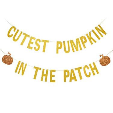 Imagem de A abóbora mais fofa com glitter dourado no emblema - decorações de Dia das Bruxas, decorações de festa de aniversário de abóbora, decorações de festa de aniversário de abóbora, decorações de festa de aniversário de Halloween