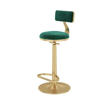 Imagem de Bar Stool com Back, Altura Ajustável Giratória Bar Chair, Veludo Estofados Ouro Metal Frame, Ilha de Cozinha, Counter, Pequeno-almoço Sala de Jantar Stool, 25-31" (Color : Green)
