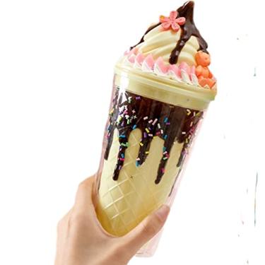 Imagem de seelucky Copo de viagem de sorvete com canudo Waffle Party Tumbler Copo de Gelo Boba Bubble Chá Presente de Aniversário (waffle sorvete chocolate, 450 ml)