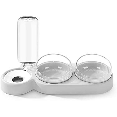 Imagem de Dispensador de água 3 em 1 para animais de estimação, alimentador de cães e gatos, tigela dupla giratória para alimentos (cinza)