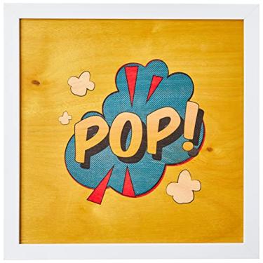 Imagem de Arte Maníacos Quadro decorativo com moldura caixa branca em Madeira - Pop azul e amarelo - 30x30cm