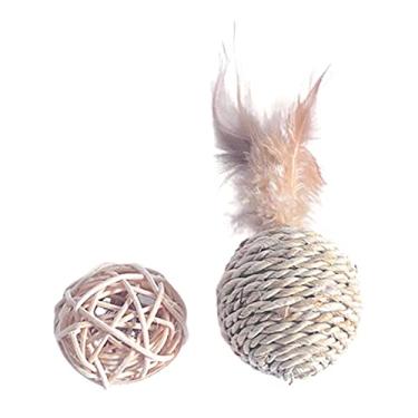 Imagem de Gato Brinquedo para Interior,Rattan Ball Brinquedo Gato Com Penas - Brinquedos bola silenciosa para treinamento exercício, brinquedos gato para gatos interior, gatinhos, Ypeng