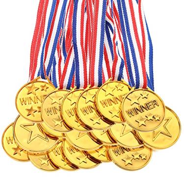 Imagem de 30 peças de medalhas de prêmio ouro de plástico vencedor, medalhas do vencedor, prêmios vencedores de metal estilo olímpico para esportes, competição, show de talentos, abelha ortográfica, lembrancinhas de festa de aniversário de ginástica