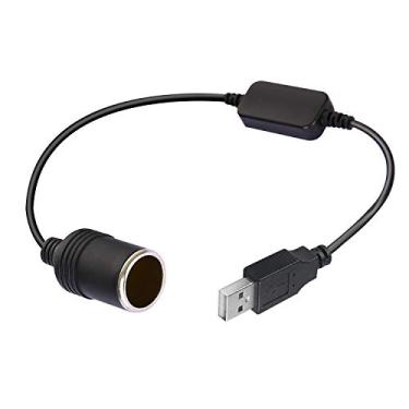 Imagem de OUOU USB A macho para 12 V tomada de isqueiro de carro fêmea Step Up cabo conversor de isqueiro de carro compatível com gravador GPS E-Dog etc. Preto (0,3 m)