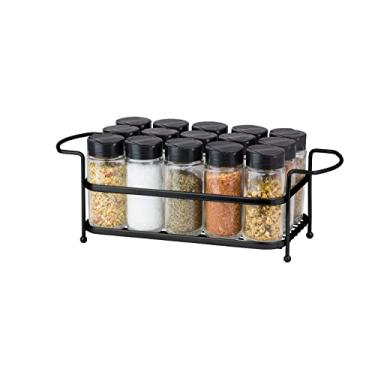 Imagem de Porta Tempero Condimento 15 Potes Vidro Tampa Dosadora Suporte Preto Organização Cozinha