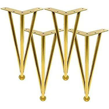 Imagem de KRASS Conjunto de 4 pernas de mesa de centro, pernas ajustáveis para móveis, pernas de mesa de metal, pernas de móveis de aço inoxidável, pernas de mesa de grampo de cabelo resistente, dourado, 30 cm, Collector88