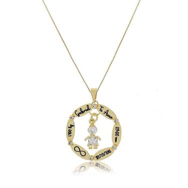 Imagem de Colar Personalizado Mandala Com Dados Nascimento Folheado Em