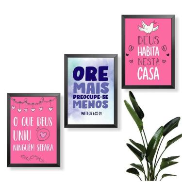 Imagem de Kit 3 Quadros Igreja Ore Mais Preocupe-Se Menos Deus Fé